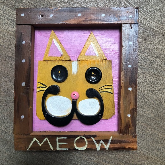 Adorable UpCycled Cat Picture Wood  7.5”x9” - Picture 1 of 6
